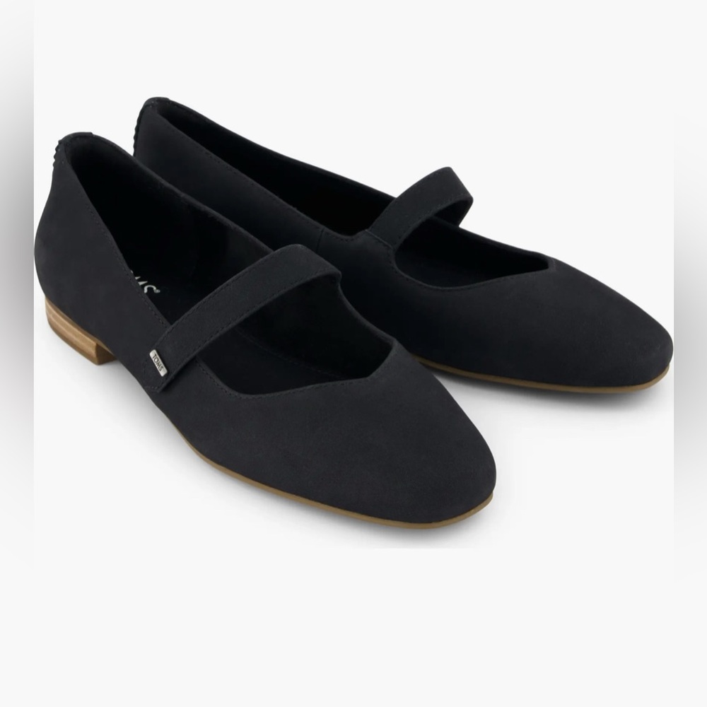 TOMS Bianca Mary Jane Flats Black Canvas Size 6